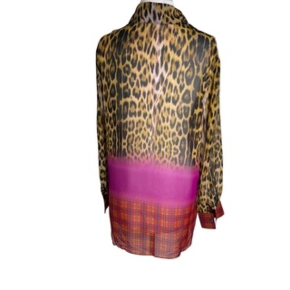 NWOT Mishca Animal Print Button Front Sheer Colorful Tunic Long Slv Top Size L - Picture 5 of 8
